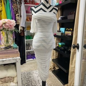 White Ruched MIDI Dress